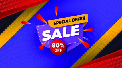 Wall Mural - Sale banner template design with geometric background , Big sale special offer up to 80% off. Super Sale, end of season special offer banner. vector illustration.