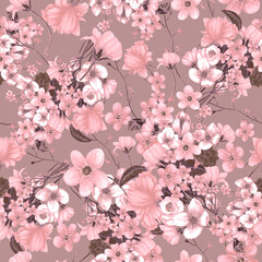  Hand drawn spring floral pattern, Floral seamless pattern,Botanical spring pattern