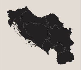 Wall Mural - Black map of Yugoslavia, separate regions, design blackboard blank