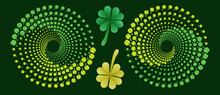 Green Leaf In Circle Form. Halftone Design. St. Patrick Day Abstraction.