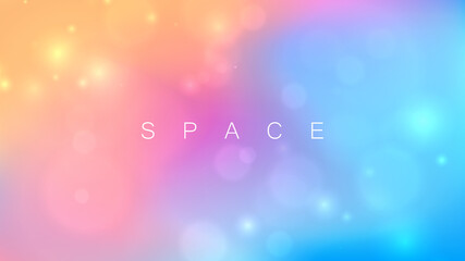 Blurred background with bokeh effect and bright color gradient. Space galaxy banner for your futuristic graphic design. Vector illustration.