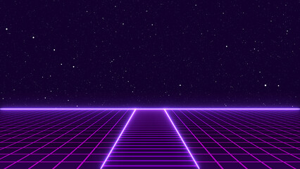 Wall Mural - 80s retro sci-fi background futuristic grid landscape. digital cyber surface style of the 1980s. 3d 