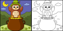 St. Patricks Day Owl Coloring Page Vector 
