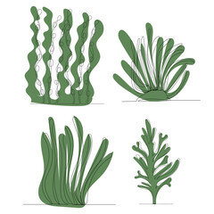Wall Mural - algae in one line, outline on an abstract background