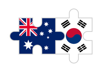 puzzle pieces of australia and south korea flags. vector illustration isolated on white background