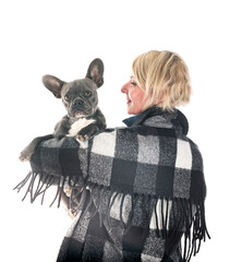 Canvas Print - french bulldog and woman in studio