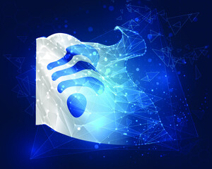 Wall Mural - 3d vector mesh flag of wi-fi wave, virtual abstract 3D object from triangular polygons on a blue background