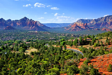 Wall Mural - Sedona above view over the red rock landscape, Arizona, USA