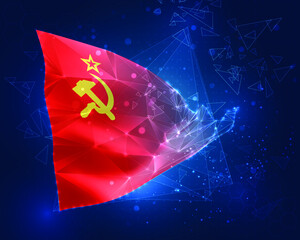 Wall Mural - vector flag, virtual abstract 3D object from triangular polygons on a blue background