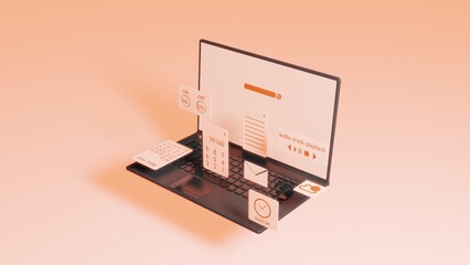 User interface of modern computer with UI widgets of programs.
