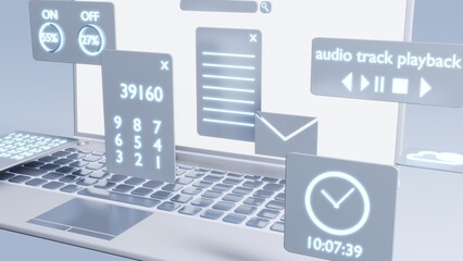 Animation of a modern mobile computer and software icons. 