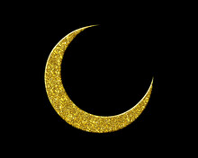 Moon Crescent Eid Symbol Golden Icon Gold Glitters Logo Illustration