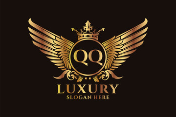 Luxury royal wing Letter QQ crest Gold color Logo vector, Victory logo, crest logo, wing logo, vector logo template.