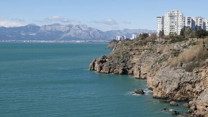 Wall Mural - touristic cliff city antalya in mediterranean turkey coastline by the mediterranean sea