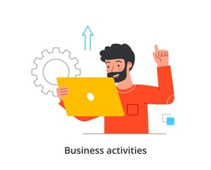Wall Mural - business and entrepreneurship abstract concept. young bearded man holds digital tablet in his hands 