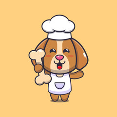 Wall Mural - cute dog chef mascot cartoon character holding bone