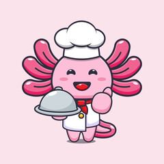 Wall Mural - cute axolotl chef mascot cartoon character with dish