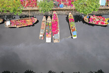 Ben Binh Dong (Binh Dong Harbour) In Lunar New Year 2022 With Flower Boats Along Side The River