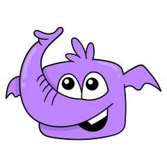 Wall Mural - happy purple elephant calf head, doodle icon drawing