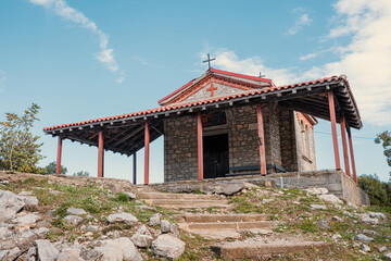 Wall Mural - the little chapel of the Prophet Elias on the slope of Mount Olympus in Greece.