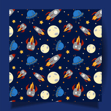 Seamless Pattern. Space And Rockets. Kids Textiles