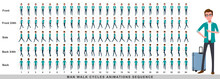 Walking Animation Of Businessman,Character Walk Cycle Animation Sequence. Frame By Frame Animation Sprite Sheet.Man Walking Sequences Of Front, Side, Back, Front Three Fourth And Back Three Fourth.