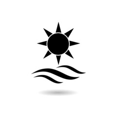 Sticker - Sun and waves icon with shadow