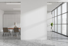Light Office Room Behind Glass Doors, Panoramic Windows And Mockup
