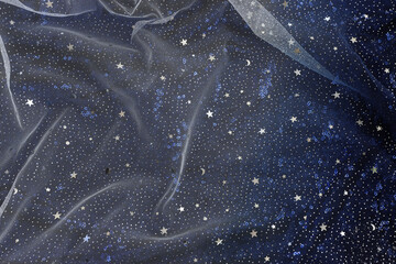 Wall Mural - Dark blue with silver stars tulle chiffon texture background