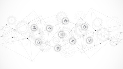 Information technology background with infographic elements and flat icons. Digital technology, network connection and communication concept. Vector illustration