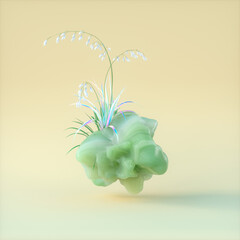 Poster - Beauty fashion podium backdrop for product display with abstract pastel stone and iridescent floral. 3d rendering. 