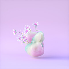 Leinwandbilder - Beauty fashion podium backdrop for product display with abstract pastel stone and iridescent floral. 3d rendering. 