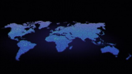 Poster - Futuristic global map continents, cartography in abstract particles illustration. World map element of this clip furnished by NASA : https://visibleearth.nasa.gov/collection/1484/blue-marble