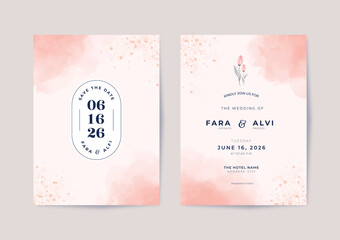 Wall Mural - Beautiful pink watercolor wedding invitation template