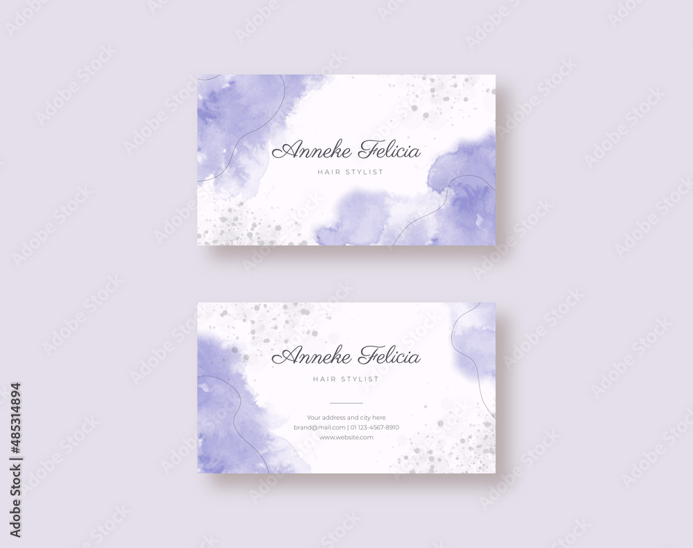 Business card template with beautiful purple watercolor texture Stock ...