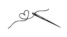 Needle Sketch Icon. Heart With A Needle Thread. Sewing Needle. Vector Illustration