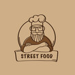 Chief cook in cap symbol or logo. Restaurant, food concept, hand drawn elements. Vector.