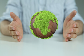 illustration with bold world map in green color