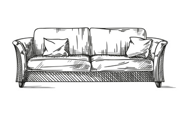 Sketch sofa isolated on white background. Vector illustration.