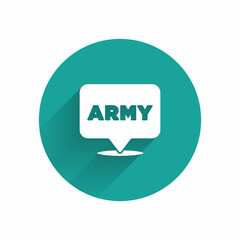 Sticker - White Military army icon isolated with long shadow. Green circle button. Vector