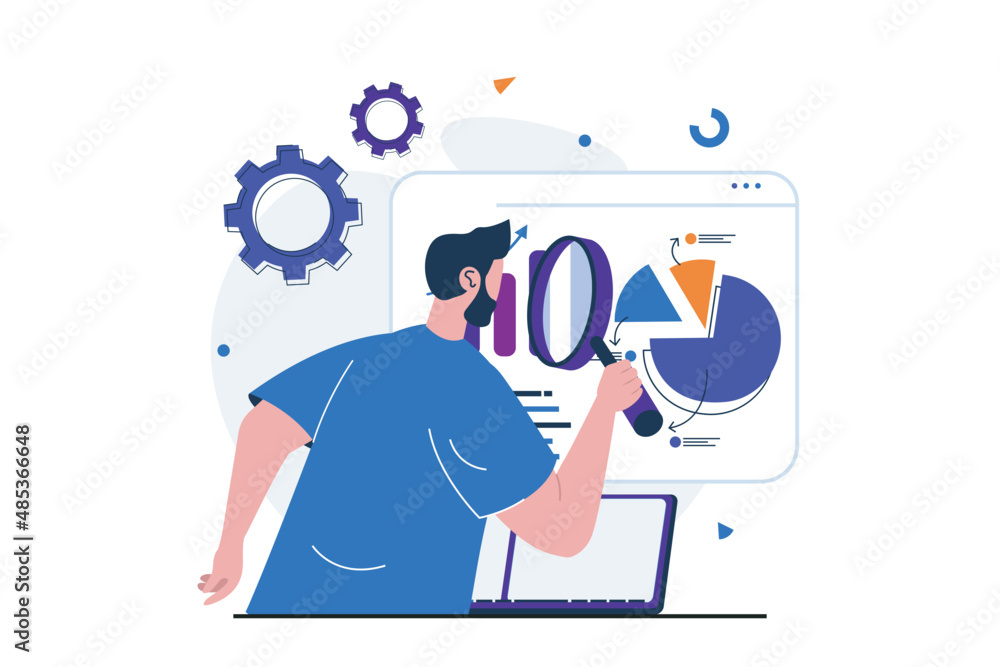 Seo analysis modern flat concept for web banner design. Man with ...