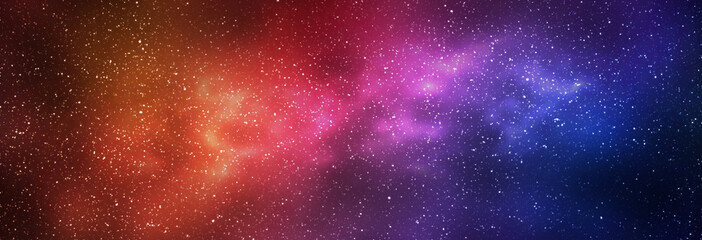 Wall Mural - night starry sky and bright blue red galaxy, horizontal background banner