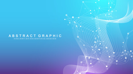 Wall Mural - Digits abstract background with connected line and dots, wave flow. Digital neural networks. Network and connection background for your presentation. Graphic polygonal background. Vector illustration.