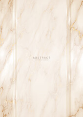 Wall Mural - Luxury elegant background. Beige marble texture with gold veins and glossy copy space with shiny borders. Modern premium template in nude pastel colors for invitation, card or notebook cover