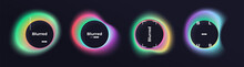 Abstract Circle Shapes With Gradient Isolated On Black Background. Vector Set. Liquid Shape. Fluid Vivid Gradients For Banners. Modern Trendy Design. Colorful Bright Neon Template. Dynamic Soft Color.