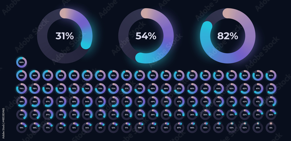 Loading indicator. Progress bar. Neon color, black background ...