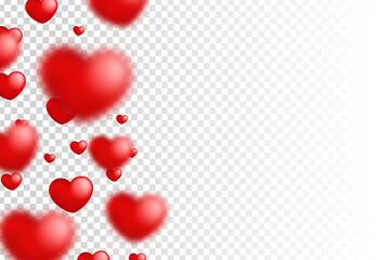 Wall Mural - vector realistic isolated red hearts border on the transparent background. concept of valentine's da