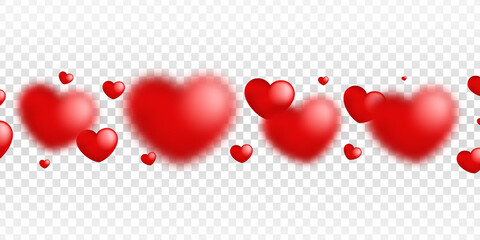 Wall Mural - vector realistic isolated red hearts border on the transparent background. concept of valentine's da