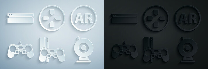 Sticker - Set Game console with joystick, Ar, augmented reality, Gamepad, Web camera, and Video game icon. Vector