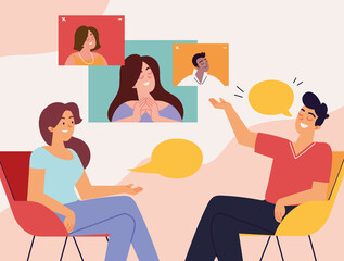 Wall Mural - people virtual meeting